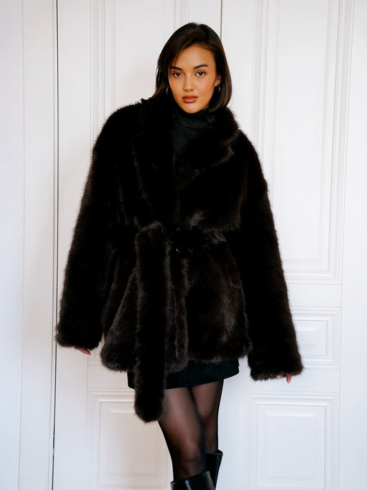 Wrap Fur Short Coat