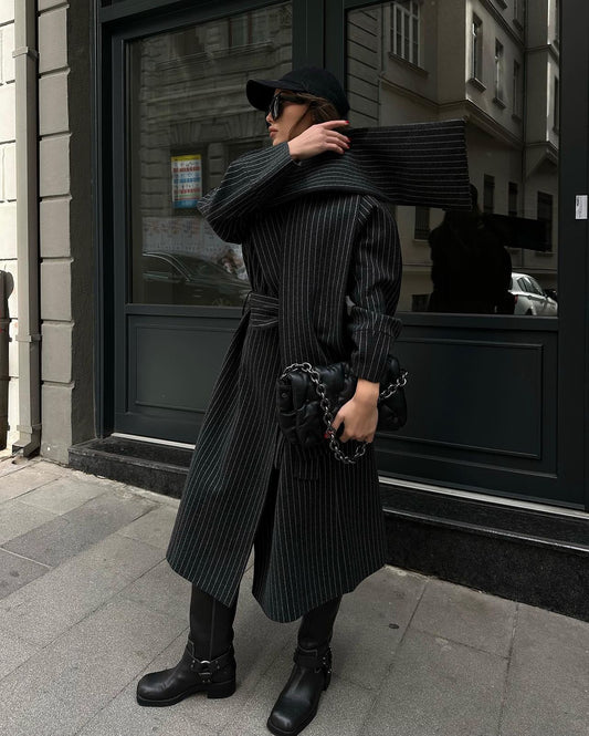 Strip wool coat